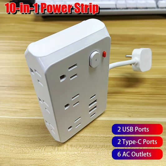 US Plug 6-Outlet Power Strip with USB