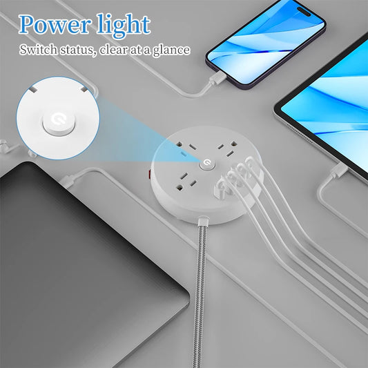 7-in-1 Round Desktop Power Socket with Flat Braided Wire