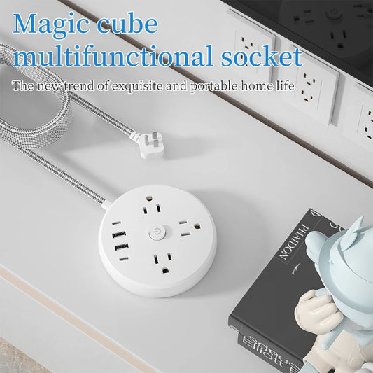 7-in-1 Round Desktop Power Socket with Flat Braided Wire