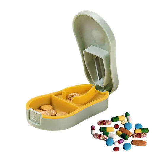 Portable Pill Dispenser &amp; Tablet Splitter with Stainless Steel Cutter